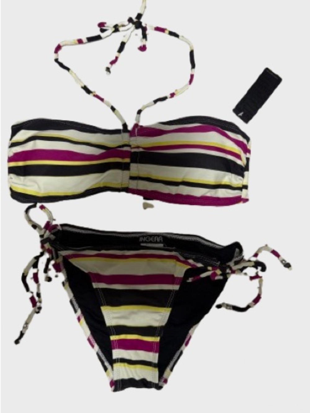 Ingear Striped Bandeau Bikini Set in Black, White, Pink, Yellow
